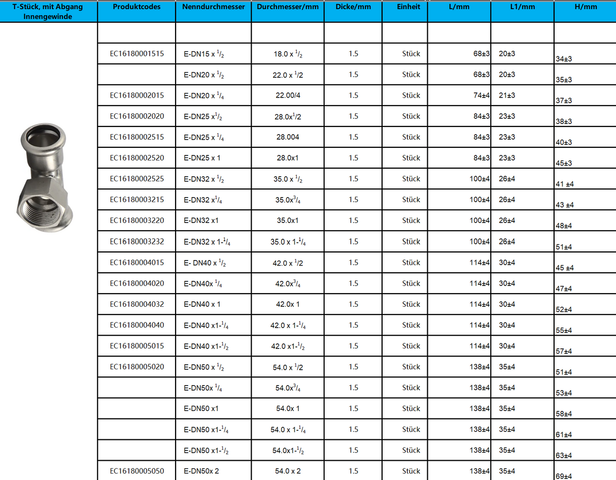 T-Stück, mit Abgang Innengewinde