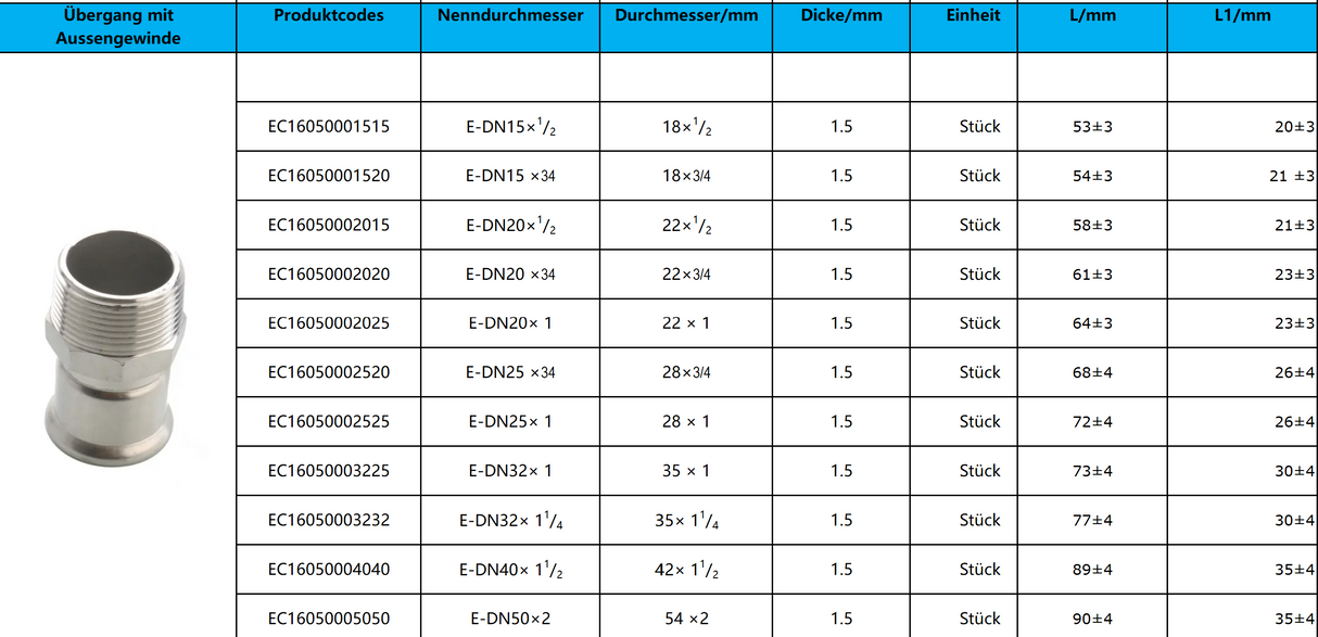 Übergang mit Aussengewinde