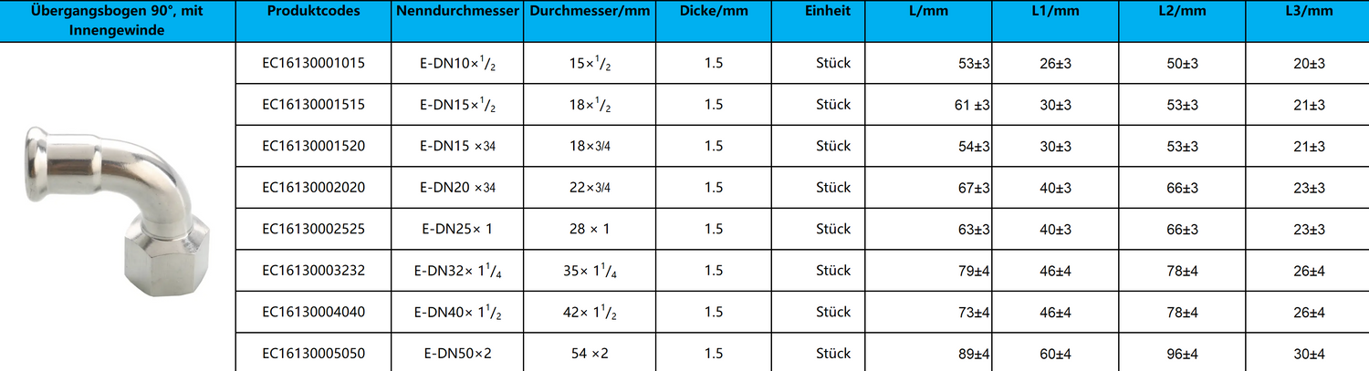 Übergangsbogen 90°, mit Innengewinde